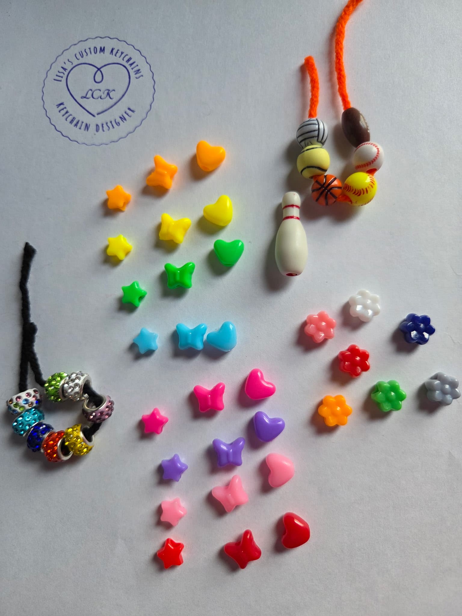 Loose heart, star, butterfly, flower, and sports charms for custom keychain choices